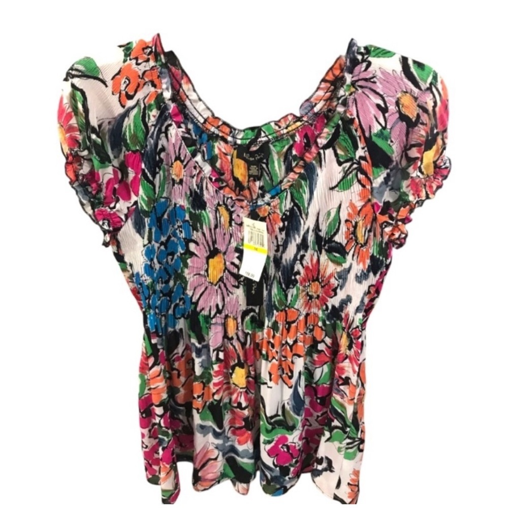 NWT Melissa Paige Floral Blouse With Elastic Neck And‎ Waistline Size Medium - Picture 6 of 7